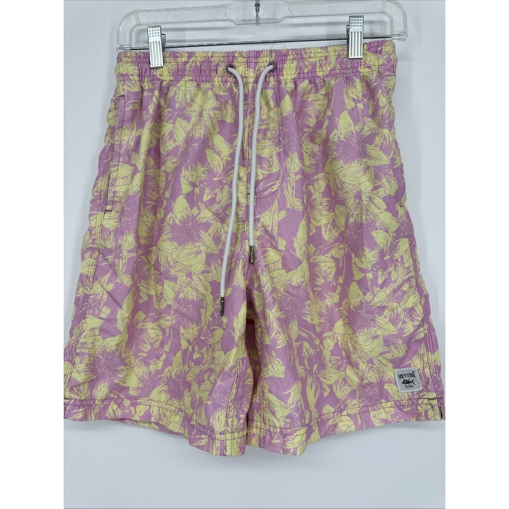 Spicy Tuna Men's S Swim Trunks Pink With Yellow  Drawstring